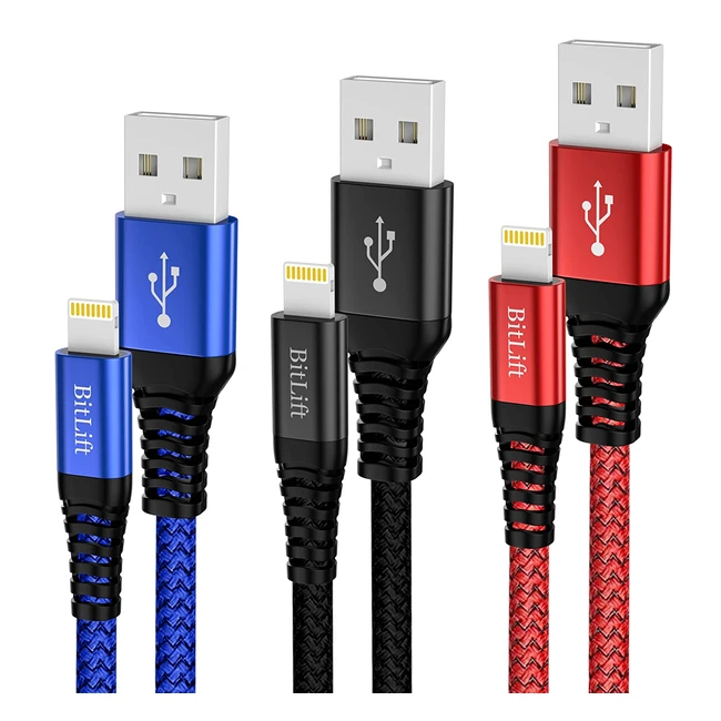 Bitlift Braided USB Lightning Charging Cable 3m - Fast Charge & Data Transfer - 3 Pack