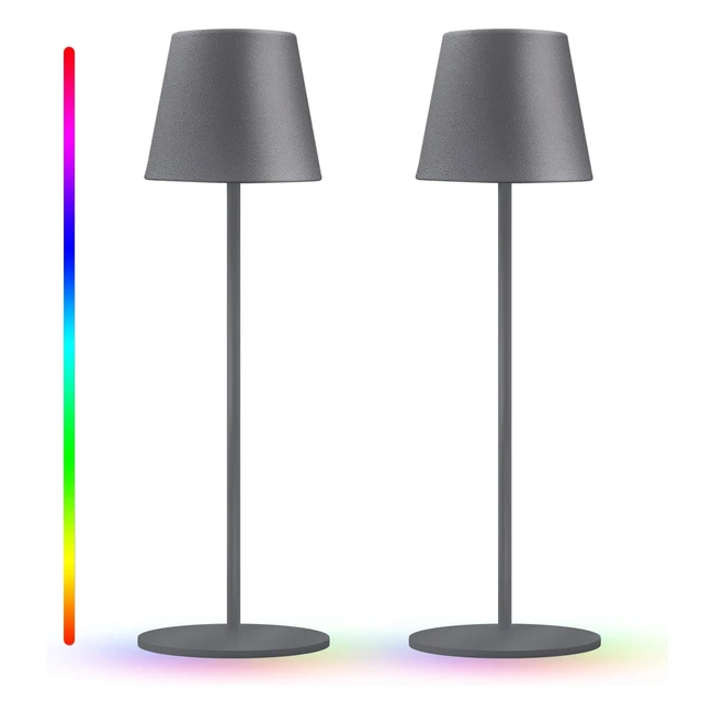 Lampada da tavolo LED touch ricaricabile, dimmerabile, impermeabile, 8 colori, senza fili - Agrigio - 2 pezzi