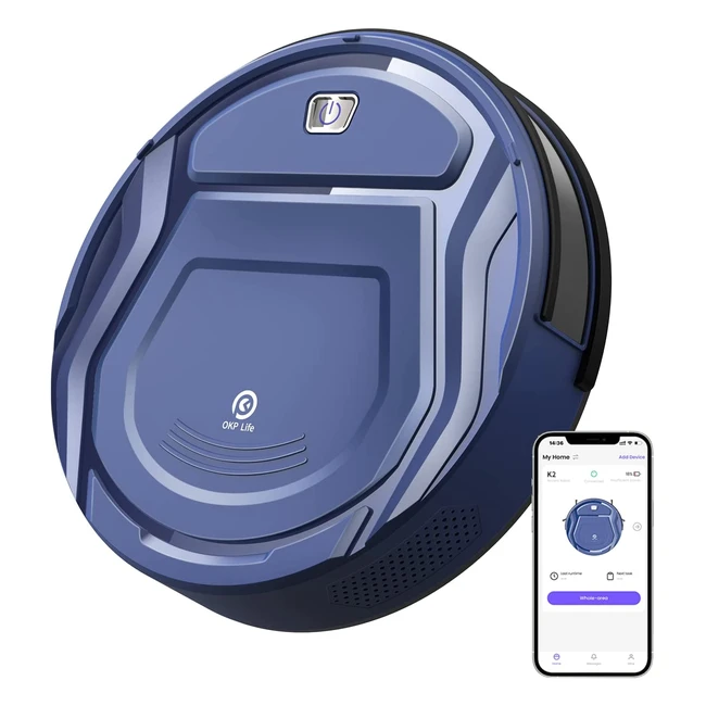 OKP K2 Robot Vacuum Cleaner - 2100Pa Strong Suction, Self Charging, Smart Navigation, Ideal for Pet Hair and Hard Floors