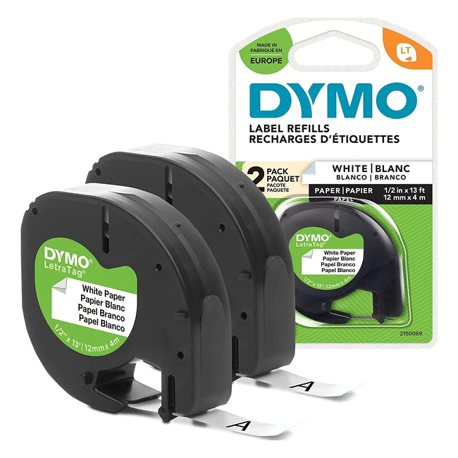 Dymo LetraTag - Etichette autoadesive 12mm x 4m, 2 pezzi, stampa nera su bianco
