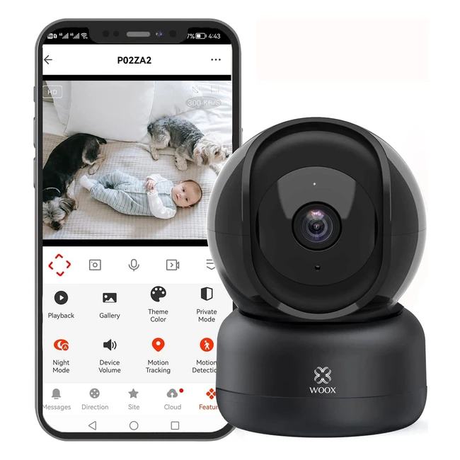 Woox WiFi Indoor Camera 1080 HD - Home Security, Pet & Baby Monitor, 360 CCTV Camera, AI Motion Tracking, HD Night Vision, 2-Way Audio - Works with Alexa/Google Home