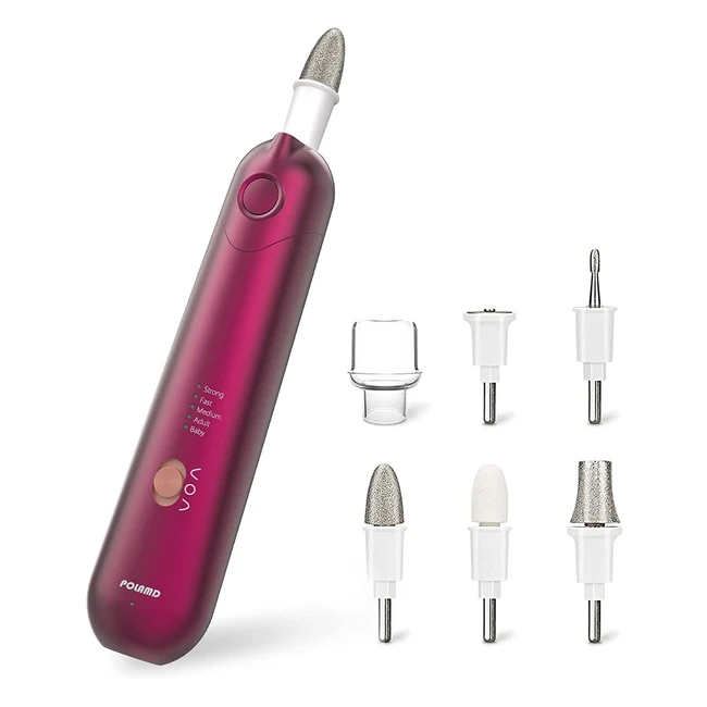 Polamd Cordless Manicure and Pedicure Set - Rechargeable Electric Nail Files with 5 Speeds and LED Light