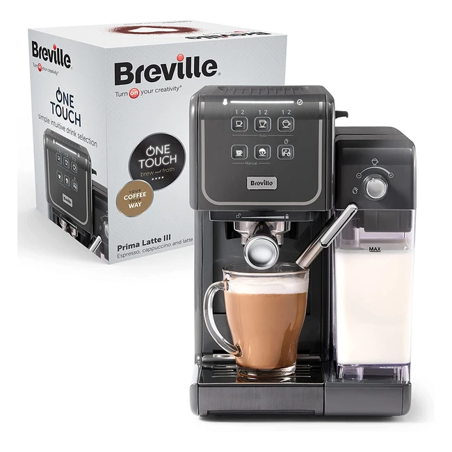 Breville Prima Latte III Kaffeemaschine mit Milchaufschäumer, automatisch, 19 bar, ESE-Pads kompatibel, Grau VCF146X
