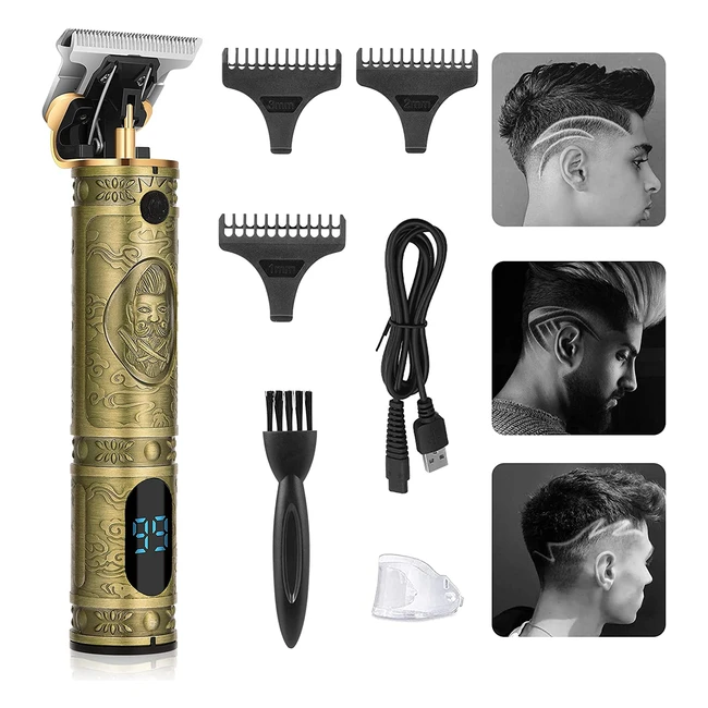 Professional Cordless Hair Clippers for Men - Zero Gapped T-Blade Trimmer with 3 Guide Combs, LCD Display, and Long Battery Life