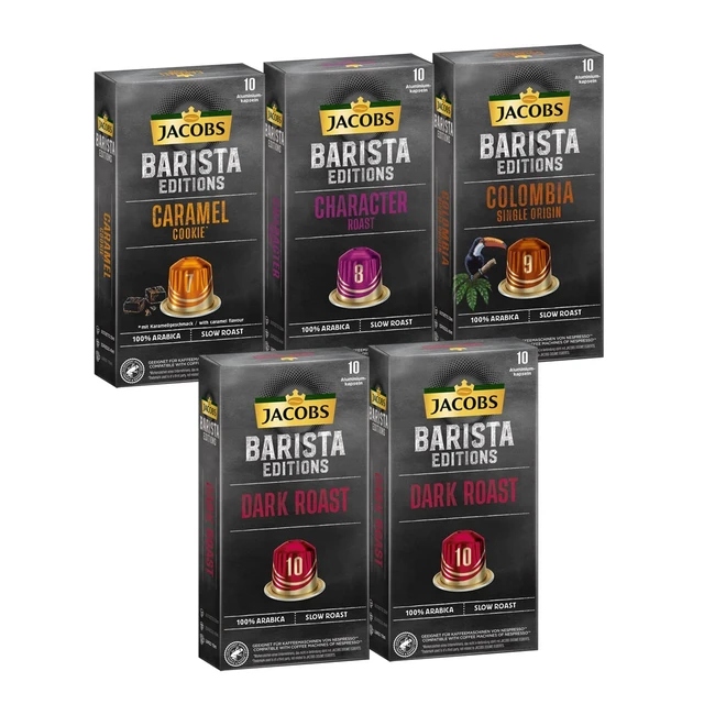 Jacobs Kaffeekapseln Barista Editions - Vielfaltspaket mit 50 Nespresso-kompatiblen Kapseln in 4 verschiedenen Sorten - 5x10 Kapseln