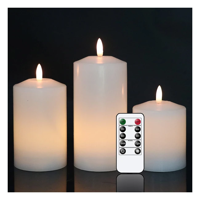 Eldnacele White Flameless Pillar Candle with Remote Timer, Real Wax, 3D Wick, Battery Operated LED Candles - Pack of 3 for Wedding, Party, Halloween, Christmas Home Decor