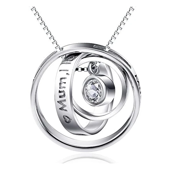 Sterling Silver Engraved Three Ring Pendant Necklace - Perfect Gift for Mum