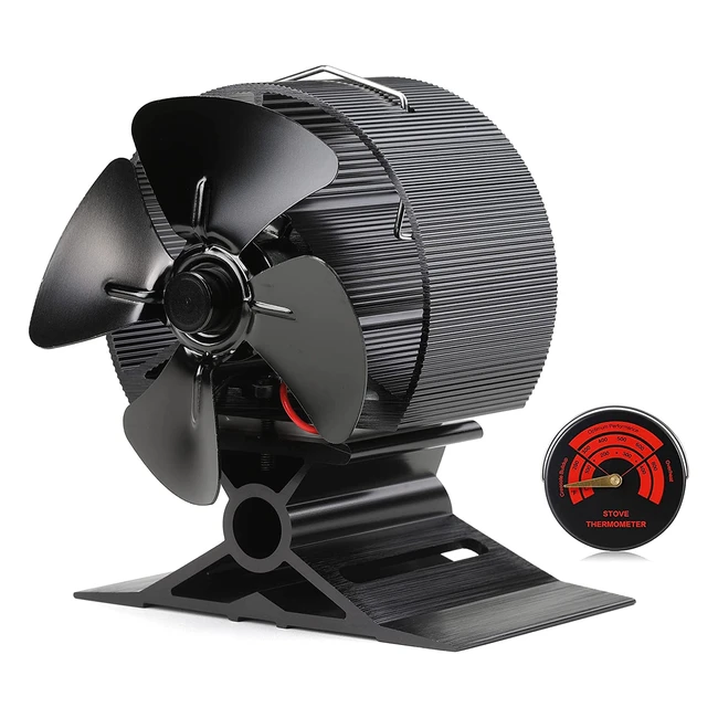 CRSURE 4-Blade Wood Stove Fan - Silent Operation with Thermometer - Eco-Friendly and Efficient Heat Distribution