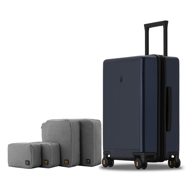 Level8 Lightweight Suitcase Carryon Hand Luggage - Elegance Matt Design - TSA Approved - 8 Spinner Wheels - Dark Blue