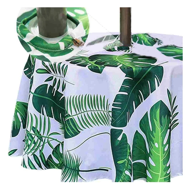 Eternal Beauty Palm Leaf Tablecloth - Waterproof, Indoor/Outdoor, 152cm Round with Umbrella Hole & Zipper