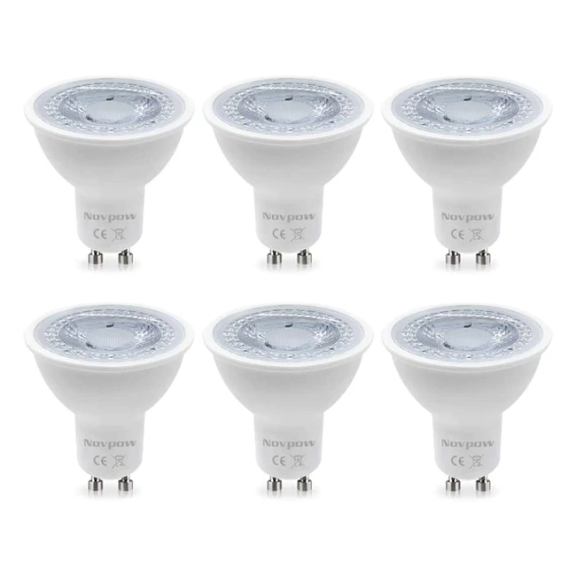 6-Pack NOVPOW GU10 LED Light Bulbs - 6W 450LM Cool White 6000K - Energy Class A - Equivalent to 50W Halogen Lamp - 38° Beam Angle