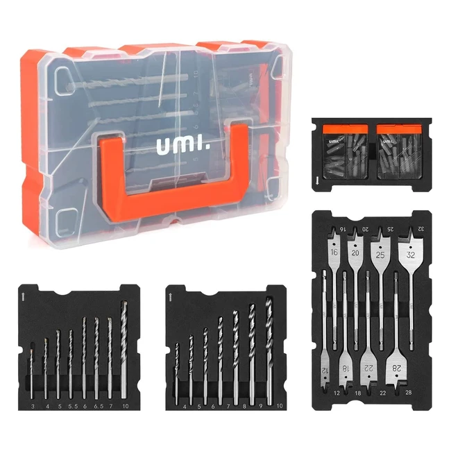 Juego de brocas y puntas UMI de 55 piezas para taladrar y atornillar en madera, metal y hormigón con caja de almacenamiento