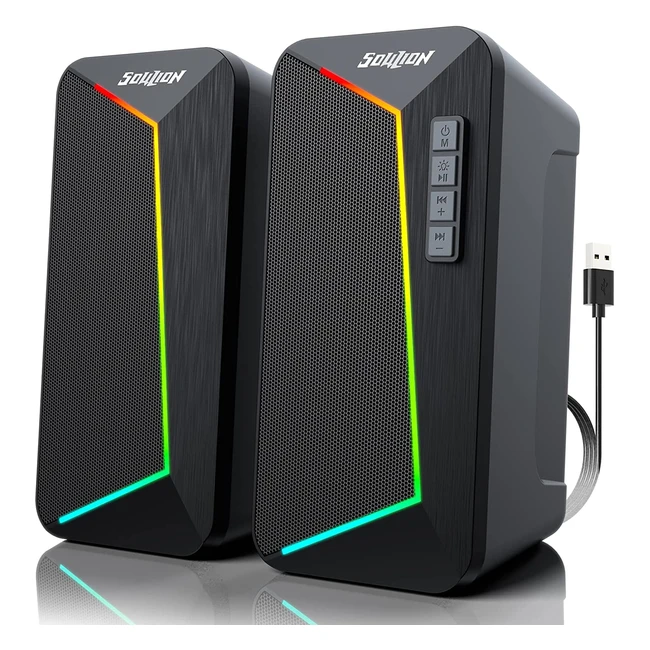 Soulion R40 RGB Computer Speakers - USB Powered Desktop Gaming Speaker with Volume Control, Bluetooth, and 5.3 Surround Sound
