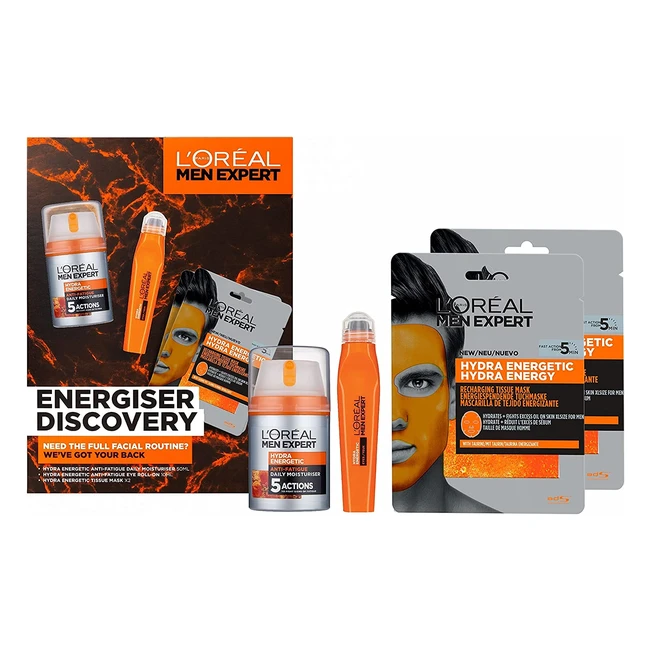 L'Oreal Men Expert Energiser Gift Set - Vitamin C Antifatigue Moisturiser, Eye Roll-On & Sheet Mask