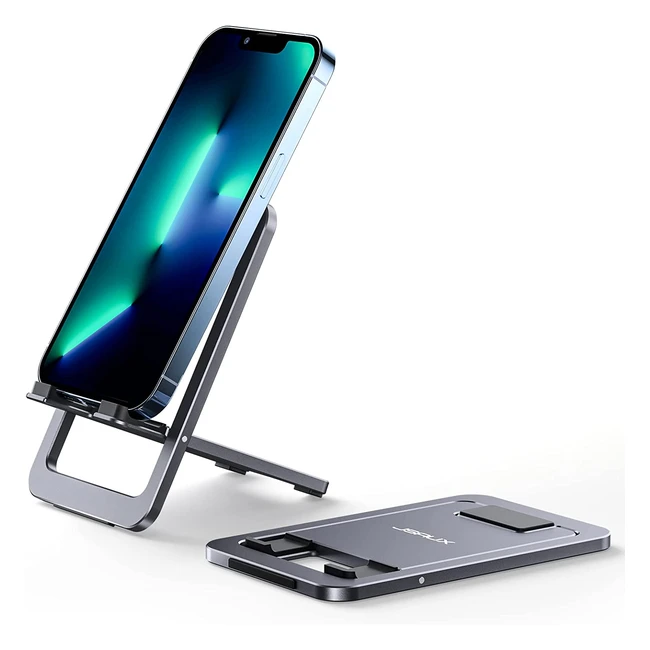JSAUX Foldable Aluminum Cell Phone Stand - Angle Adjustable for iPhone, Samsung, iPad, Kindle - Portable and Anti-Slip Design - Grey