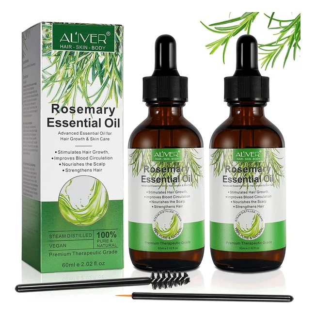 100% Pure Rosemary Essential Oil for Hair Growth & Skin Care | 2 Pack (2x60ml)