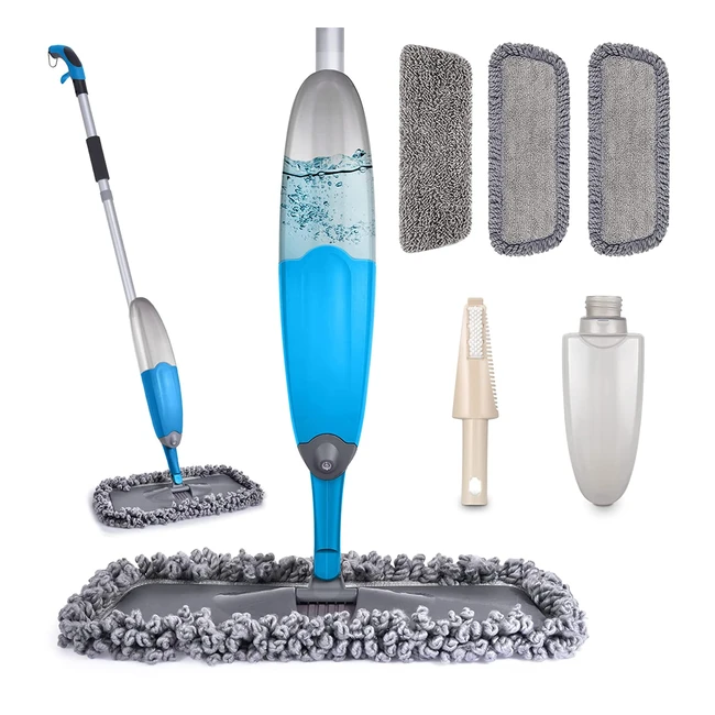 Exego Microfibre Spray Mop for Hardwood & Laminate Floors - Flat Dry Wet Mop with 2 Pads & 1 Chenille Head