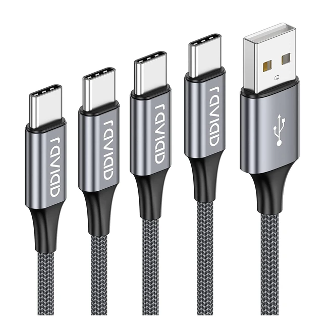 Cable USB Tipo C Raviad 4Pack 0.5m 1m 2m 3m Carga Rápida y Sincronización para Galaxy, Huawei, Redmi, Realme, OnePlus, Poco X3 Pro