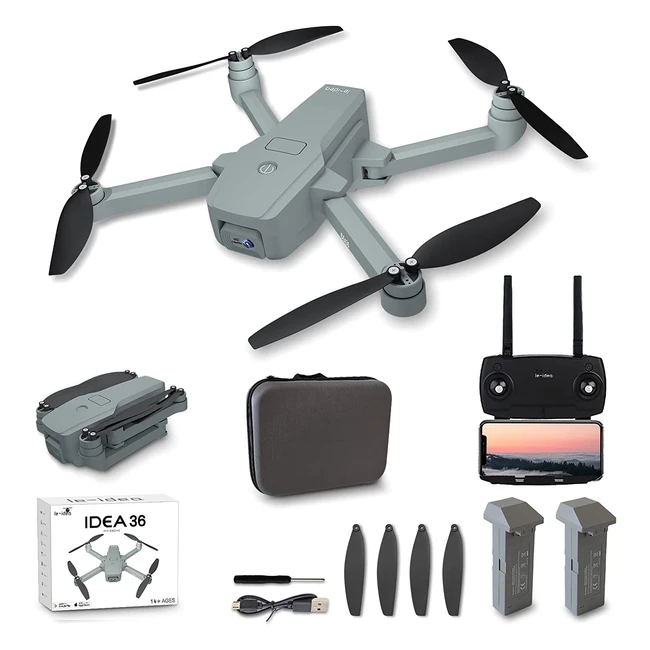Drone Idea36 con Telecamera 4K Professionale - Pieghevole RC Quadcopter con Motore Brushless - Posizionamento Flusso Ottico - 5GHz WiFi - Ideale per Principianti e Adulti