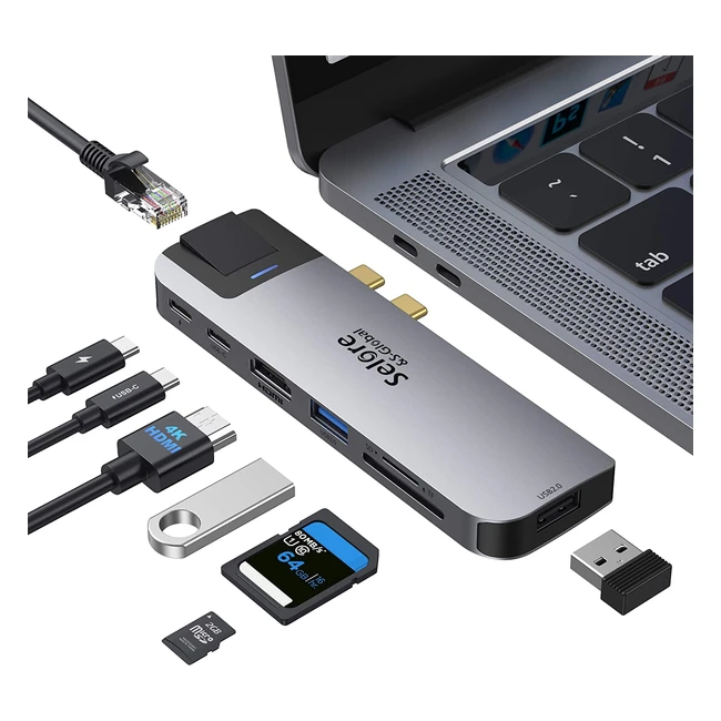 Adaptateur Hub USB C pour Mac avec Ethernet RJ45 HDMI 4K Thunderbolt 3 PD 100W Port Type C Port USB 3.0/2.0 Lecture de Carte SDTF Dock USB C pour MacBook Pro/Air