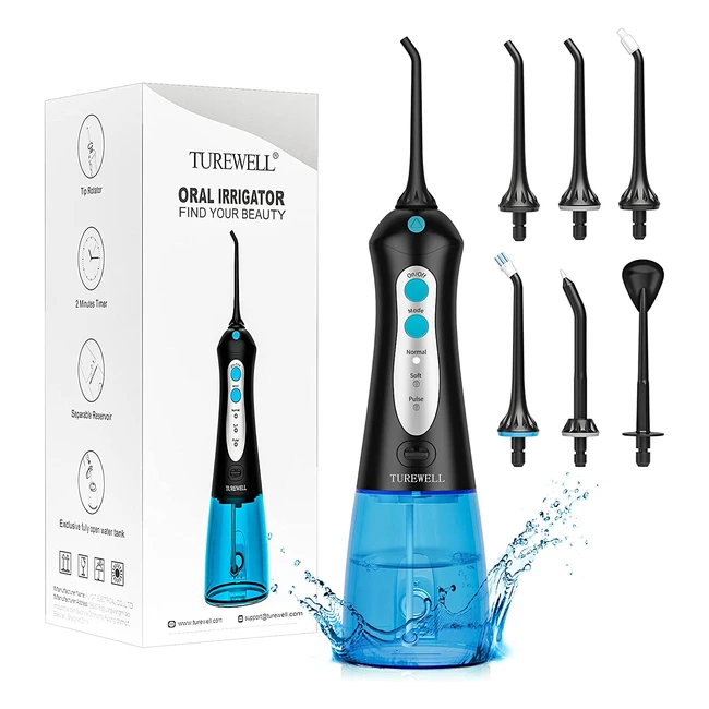 Irrigador dental Turewell con 6 boquillas, 3 modos y 300ml de capacidad