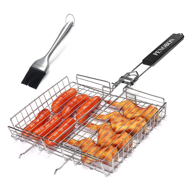 Penobon Fish Grilling Basket - Portable Stainless Steel BBQ Grill for Fish, Vegetables, and Shrimp