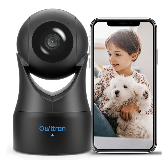 Owltron Pet Camera 360 - 1080p HD Indoor WiFi Camera for Cat/Dog Monitor with Auto Motion Detection, Night Vision, Two-Way Talk, Phone App, Works with Alexa - Black