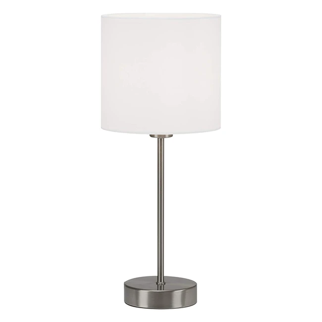 Lámpara de mesa Briloner Leuchten 7002016, pantalla de tela blanca y base de níquel mate, incluye interruptor de cable, ideal para noche y escritorio