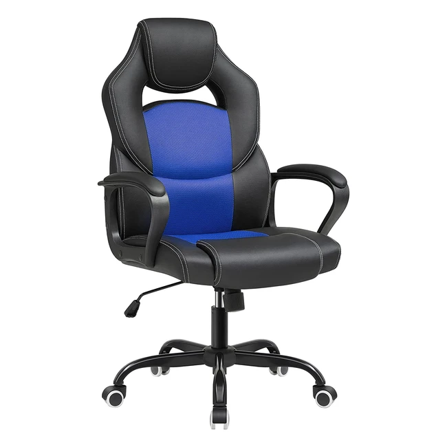 Songmics OBG025Q01 Gaming Chair - Ergonomischer Schreibtischstuhl mit Schaukelfunktion, höhenverstellbar für langes Sitzen, atmungsaktiv, Schwarz/Blau