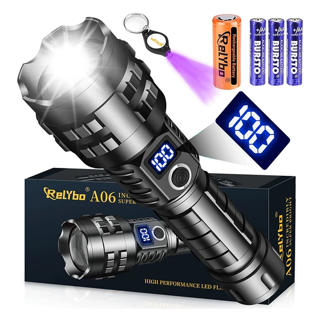 Super Bright Rechargeable LED Torch - 15000 Lumens XHP90 Tactical Flashlight