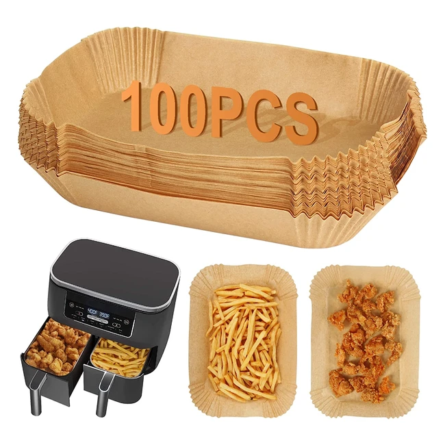 bykitchen 100pcs Air Fryer Liners for Ninja Dual Zone AF300UK AF400UK - Nonstick, Greaseproof, Waterproof, Disposable, Compatible with Salter and Other Dual Zone Air Fryers