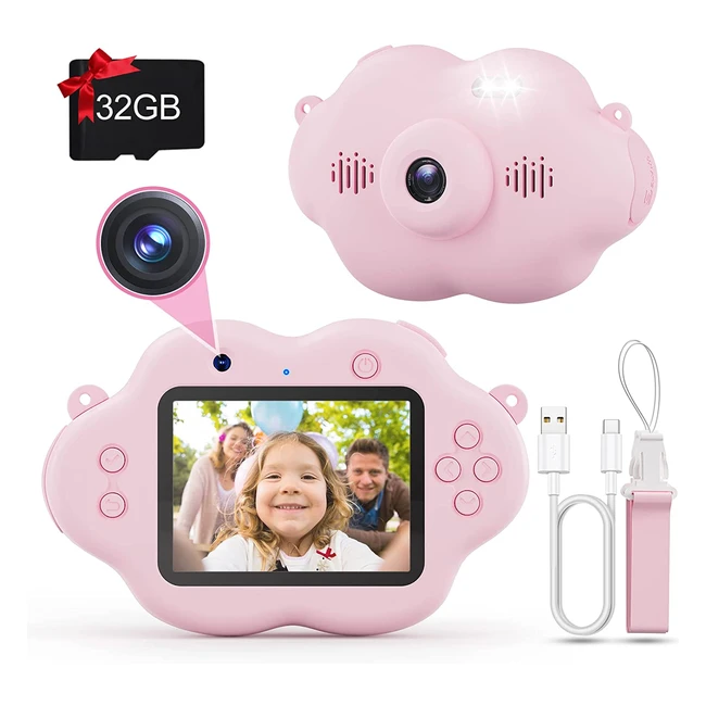 Cámara Digital Infantil Selvim Type-C para Niños 3-12 Años - Dual Lente 2.5MP 1080P HD Vídeo con Tarjeta TF 32GB - Regalo Cumpleaños Navidad Niñas