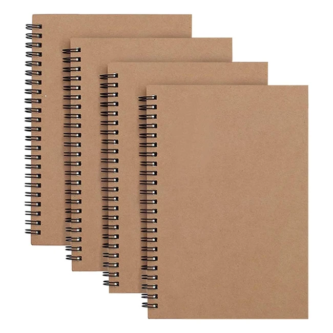 4 Pack Spiral Notepad A5 Kraft Cover Notebook - 100 Pages, Perfect for Travel & School