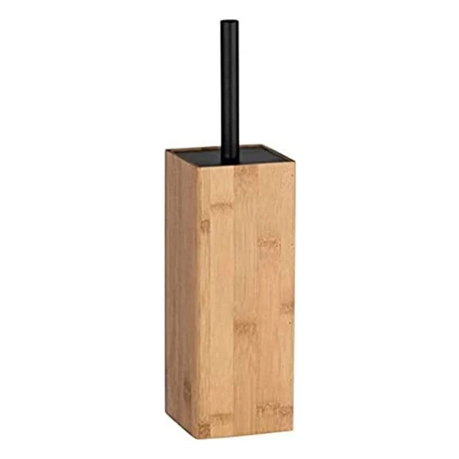 Escobillero Wenko Padua de Bambú Natural para WC con Diseño Industrial de Acero Negro Mate y Cabezal de Cepillo Reemplazable