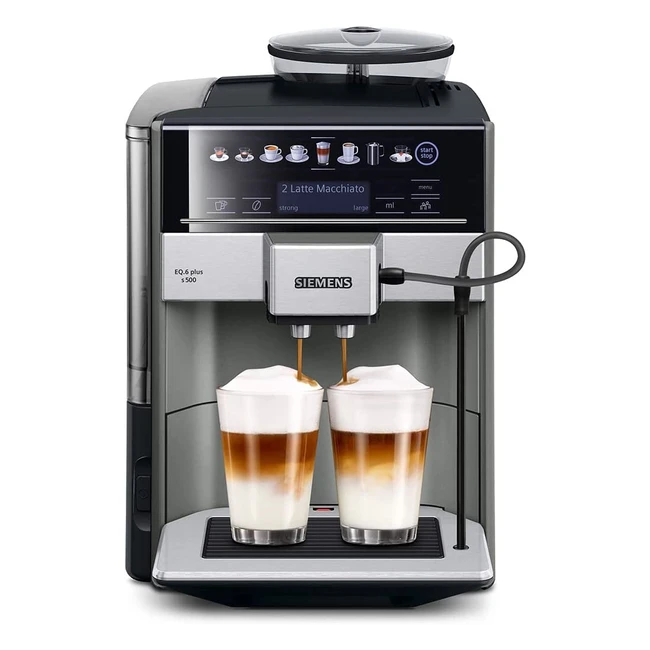 Machine à café Siemens EQ6 Plus S500 Automatique avec AromaDouble Shot, Système AutoMilk Clean, Broyeur en Céramique, Affichage CoffeeSelect - Gris/Noir/Inox TE655203RW