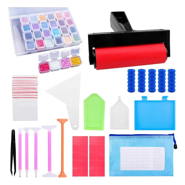 85pcs Spikg 5D Diamond Painting Kit w/ Roller, Pens, and Storage Box for Adults & Kids