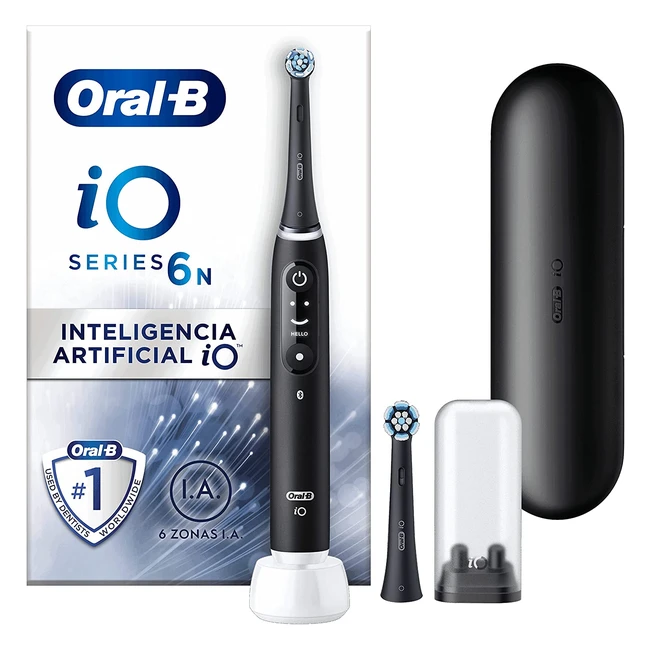 Cepillo de dientes eléctrico OralB iO6n con inteligencia artificial, cabezal de recambio, pantalla y funda de viaje - Negro