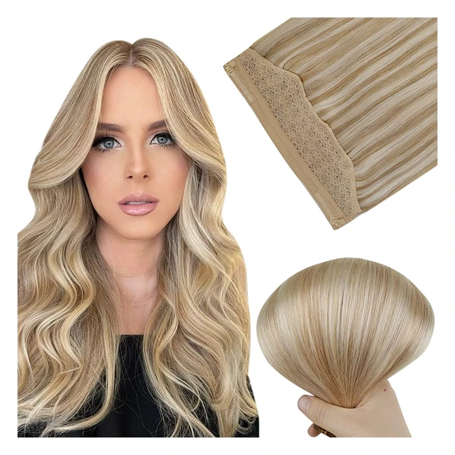 Easyouth Blonde Human Hair Extensions - 16 inch 80g - Invisible Wire - Real Hair - #1 Highlight - Adjustable Fish Line - Fast Delivery