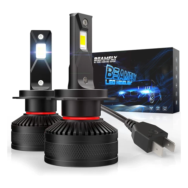 Bombillas LED H7 Beamfly - 18000lm - Kit de conversión halógena 12V - Luces blancas - Negro