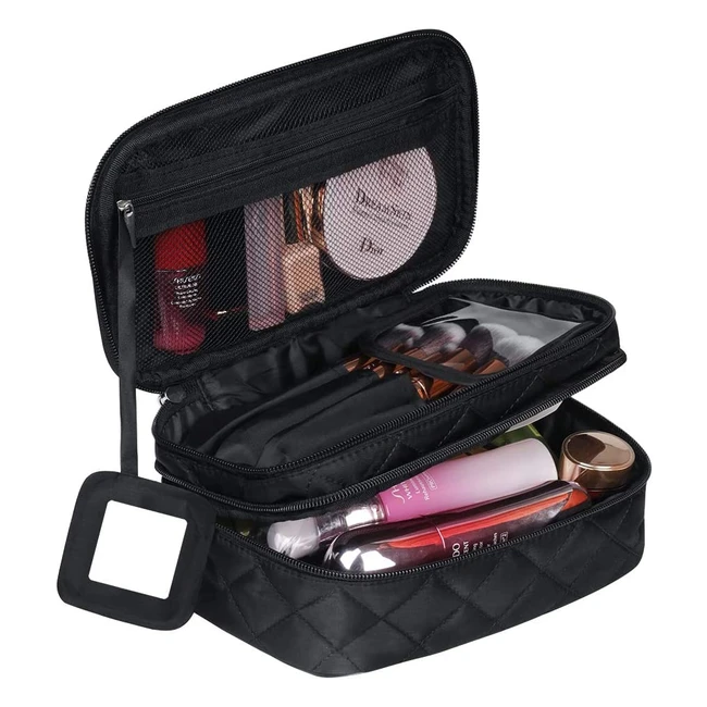 Waterproof Makeup Bag Organizer for Women - Double Layer with Brush Compartment 