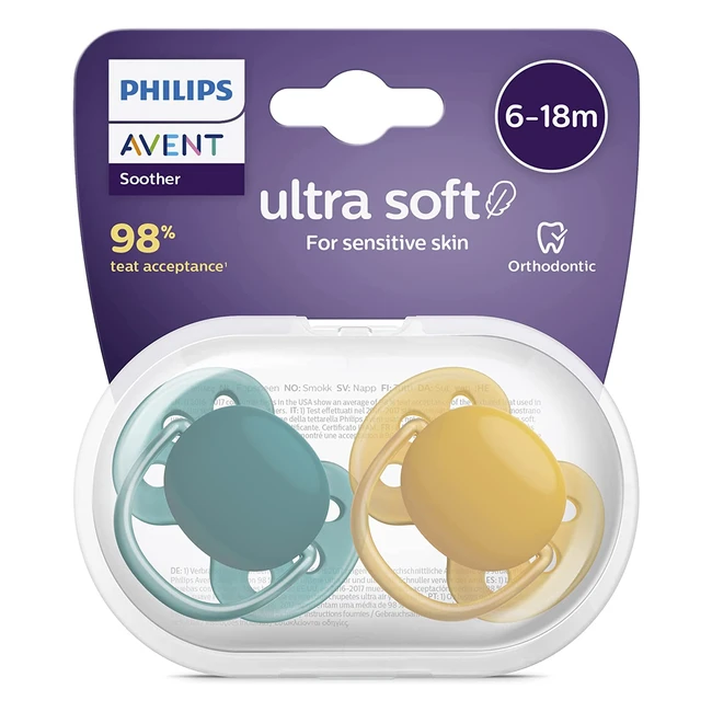 Philips Avent Ultra Soft Pacifier 2-Pack BPA-Free for Babies 6-18 Months - Model SCF09104