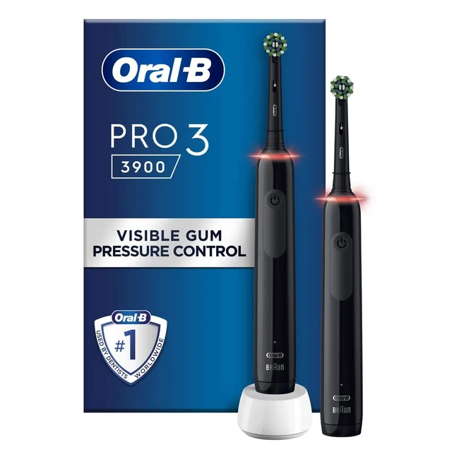 Oral-B Pro 3 Electric Toothbrushes - 2 Handles, 2 Cross Action Heads, 3 Modes, Teeth Whitening - Gifts for Men and Women