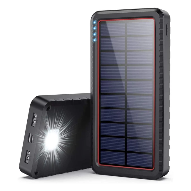 Powerbank Solare DYW 26800mAh con 2 Porte di Ricarica Rapida e Torcia LED - Caricatore Portatile per Cellulare e Tablet