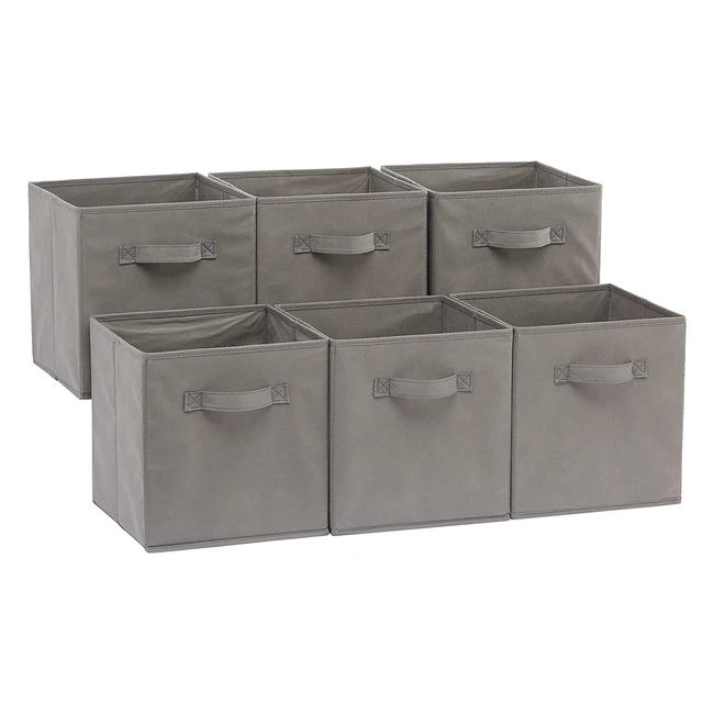 Amazon Basics Cube Storage Boxes - Set of 6 | Durable Fabric | Foldable | Grey