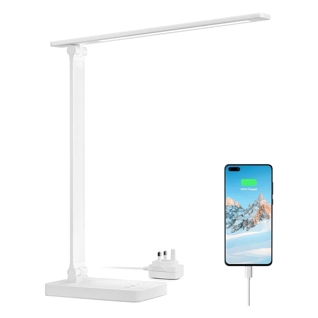 LEPRO LED Desk Lamp with USB Charging Port - Eye Caring Table Lamp, 5 Brightness Levels x 3 Colour Modes, Touch Control - Ideal for Office, Back to School, Bedside Reading