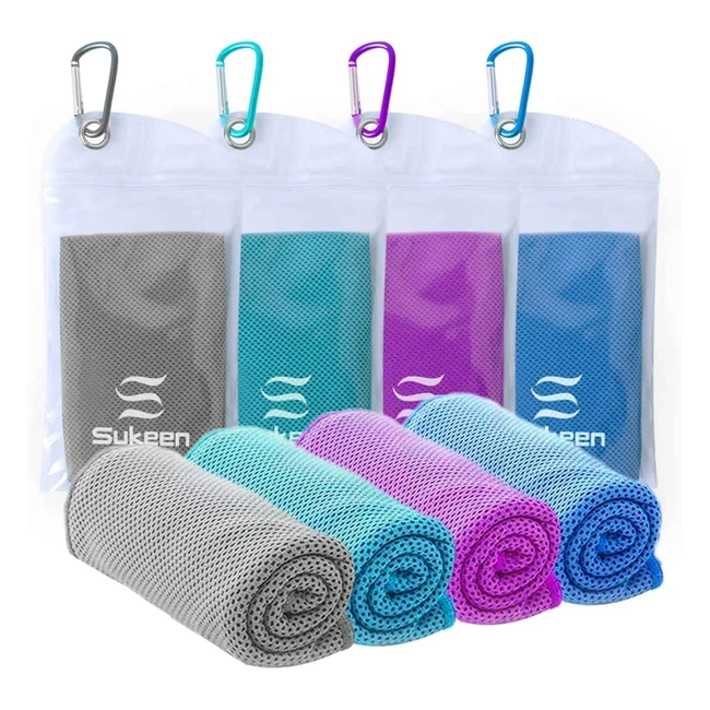 Sukeen Cooling Towel 4 Pack - Instant Relief for Hot Weather - Reusable and Dura