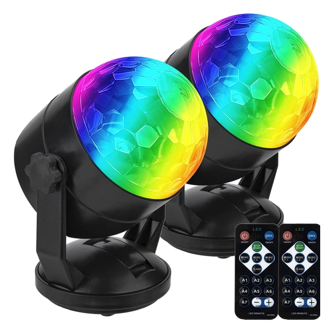 2 Pack Portable Sound Activated Party Lights - Battery & USB Powered RGB Disco Ball Strobe Lamp for Indoor & Outdoor DJ Lighting