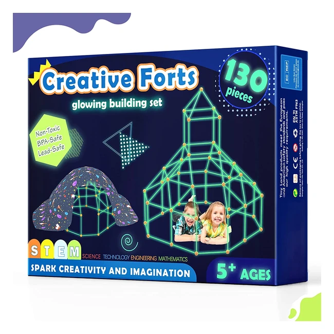 Kit de construction de fort pour enfants - 130 pcs brillent dans le noir - STEM jouet créatif pour garçon et fille de 5 ans - DIY châteaux et tente de jeu
