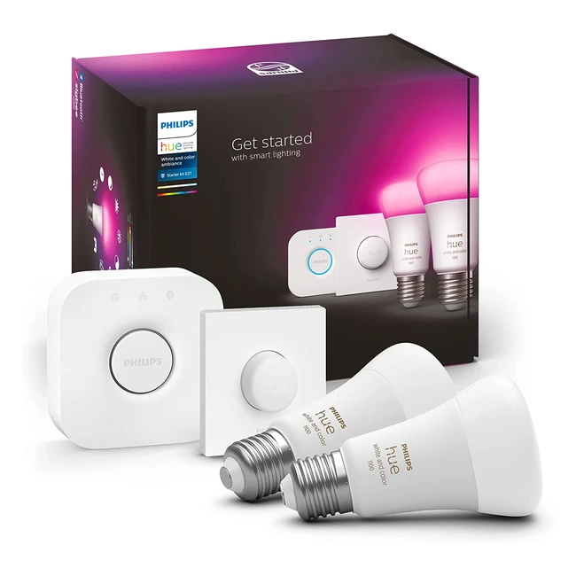 Philips Hue White & Color Ambiance Smart Light Bulb Starter Kit - 2 Bulbs, Bluetooth, Alexa, Google Assistant, Apple HomeKit