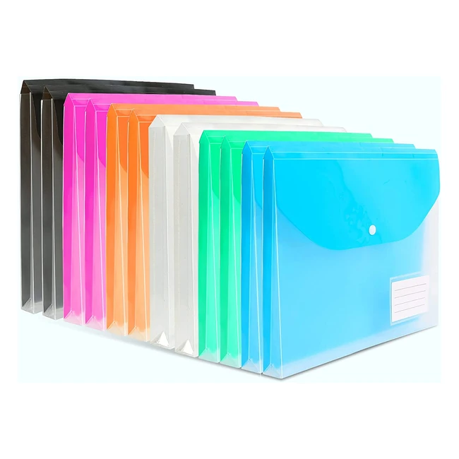 Tooelmon A4 Plastic Wallets - 12 Pack Assorted Colors - Holds 200 Sheets - Perf